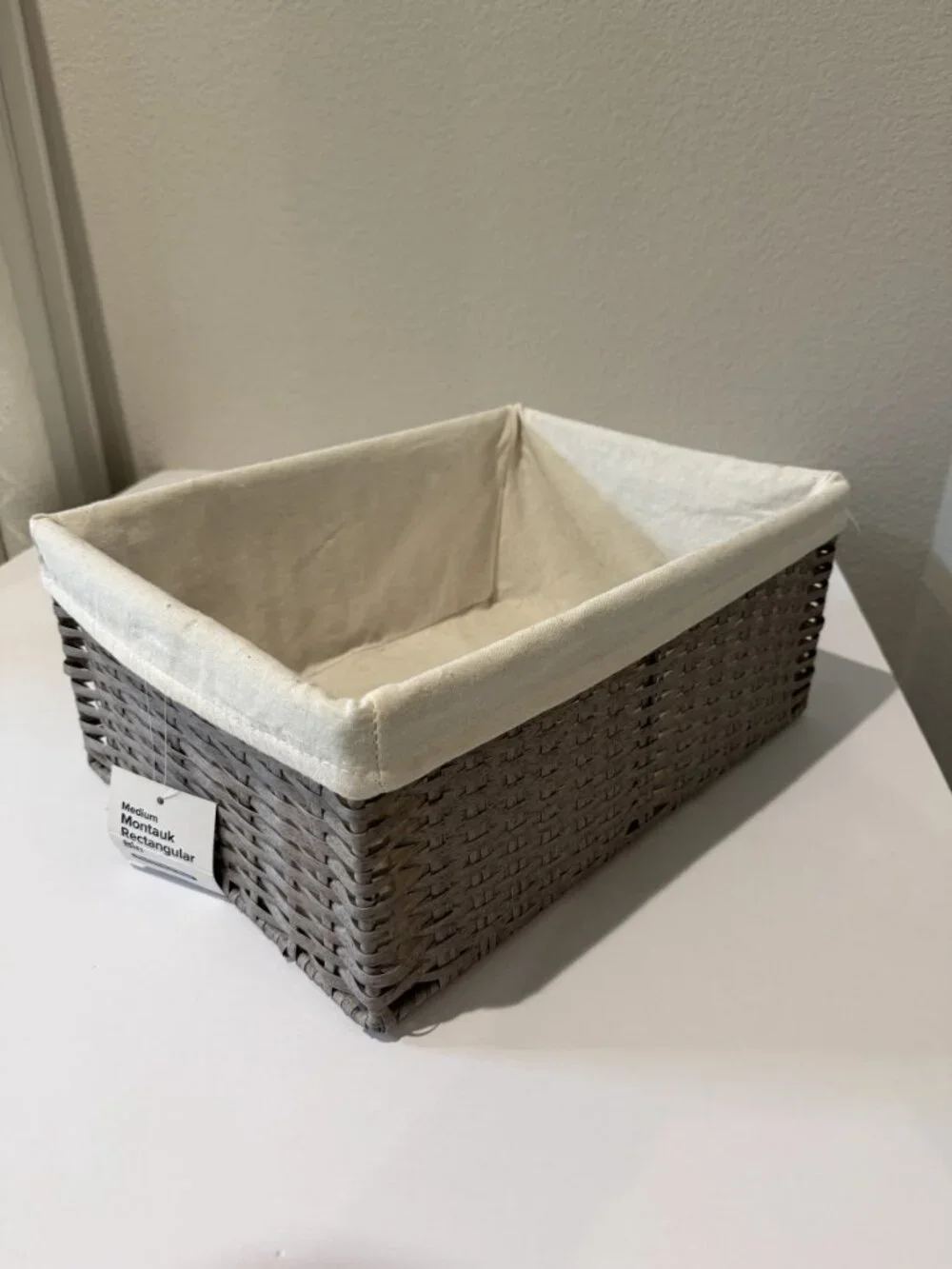 Container Store Montauk Rectangular Storage Basket Medium Grey 11x15x6.5 New Tag